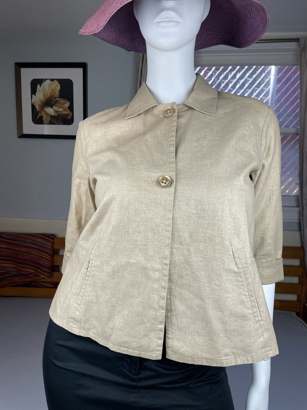 Chico's 2 Button Front Pleated Back 3/4 Sleeve Jacket Women's 2 (12/14) Gold